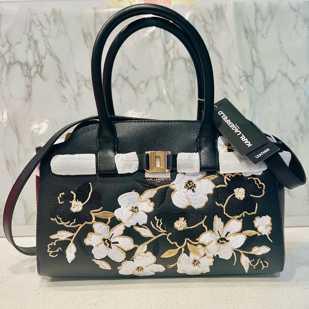 Karl Lagerfeld Floral Embroidered Handbag NWT